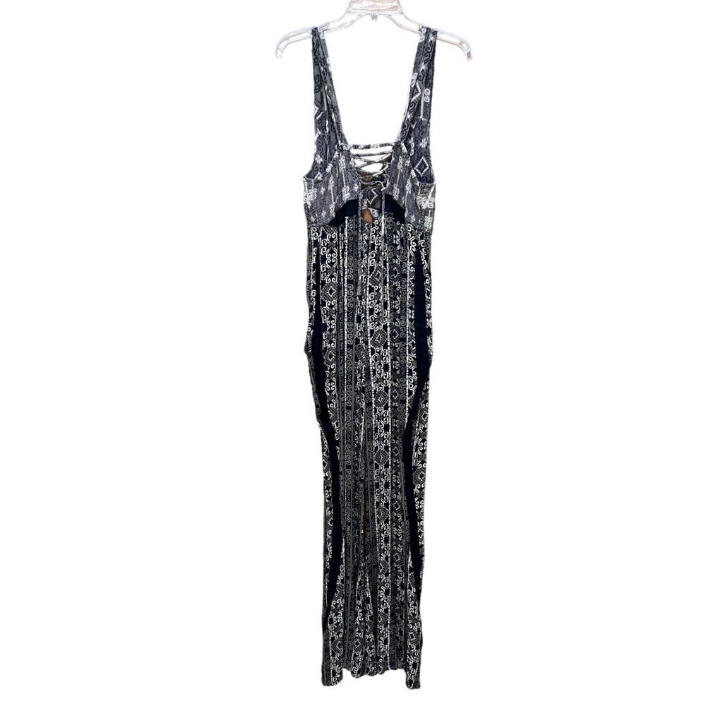 Free People Tribal Print Jumpsuit Retro 70s Bellbottoms Cut Out Crop Top - Picture 7 of 10